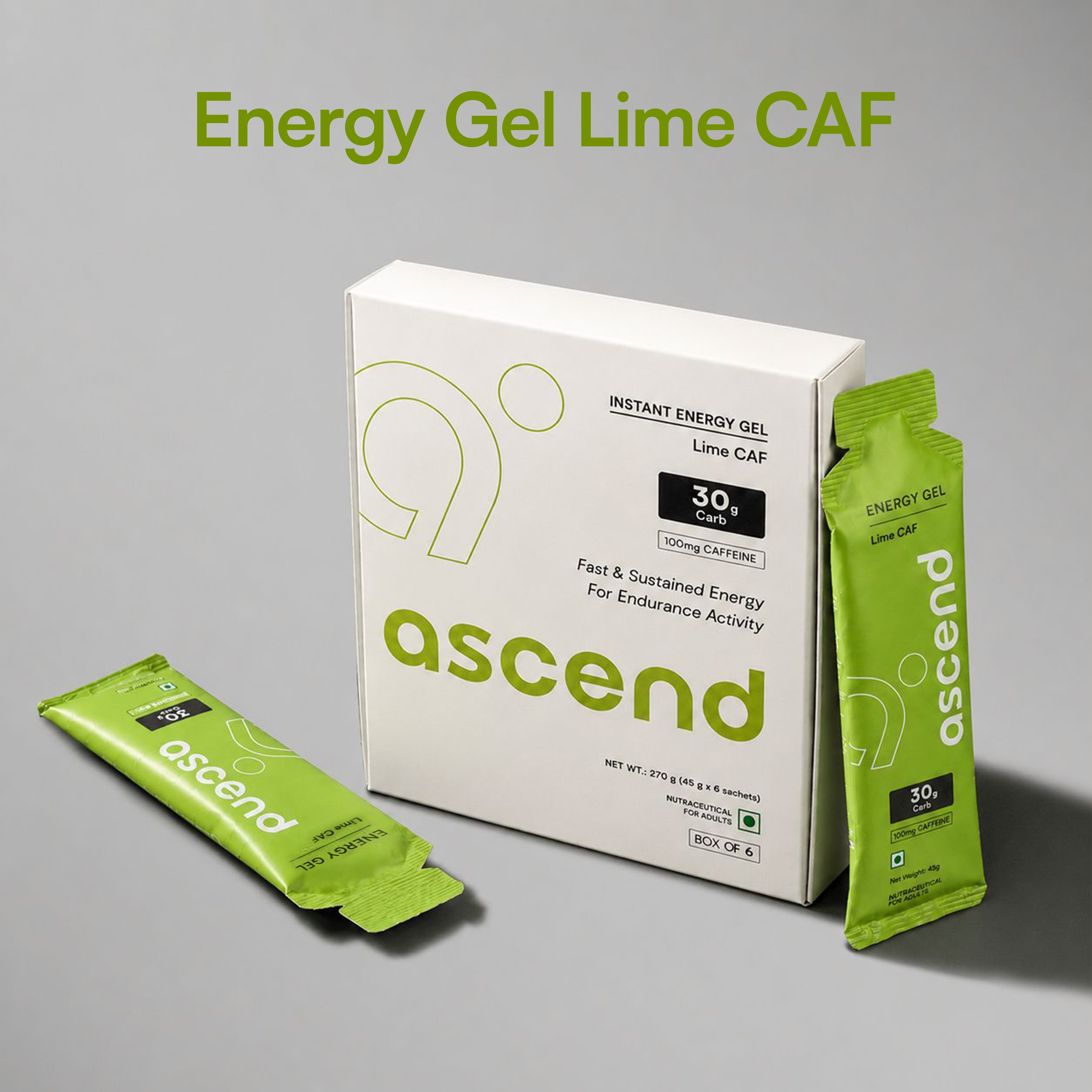 30 gm Carbs & 100 mg Caffeine - Ascend Energy Gel (Lime CAF)