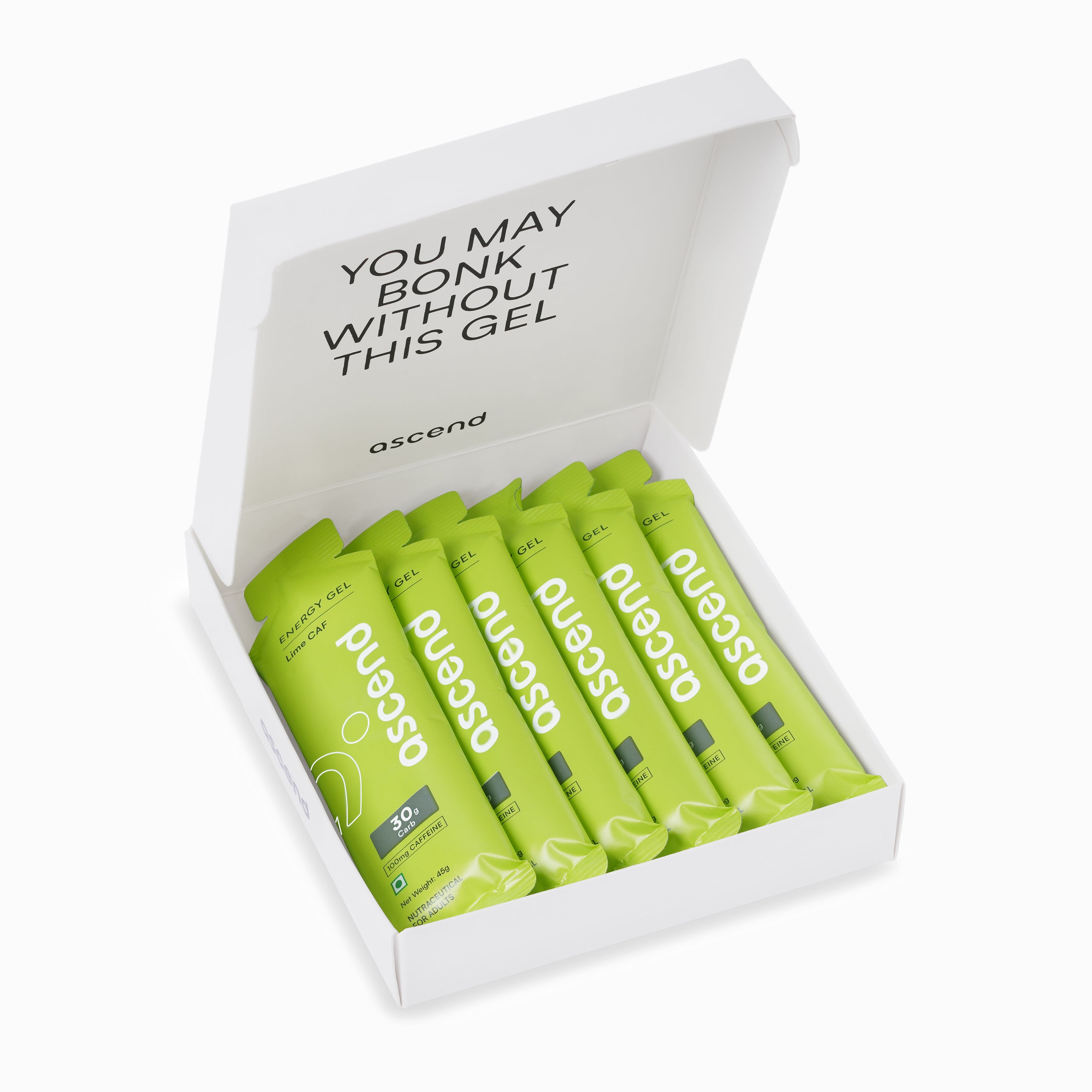 100 mg caffeinated Ascend energy gels india. Lime CAF flavor