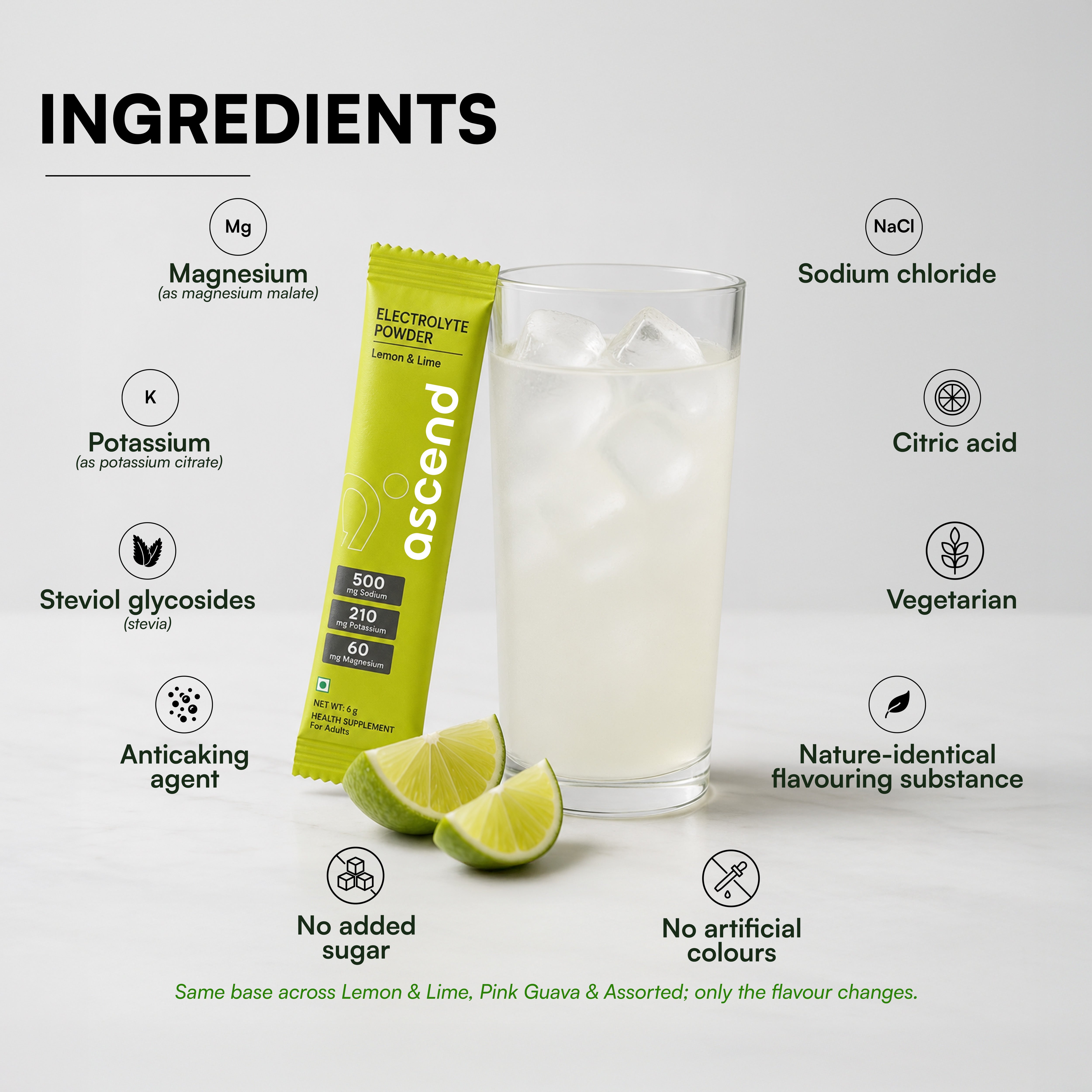 Zero Sugar Ascend Electrolytes - Lemon & Lime | 500 mg sodium