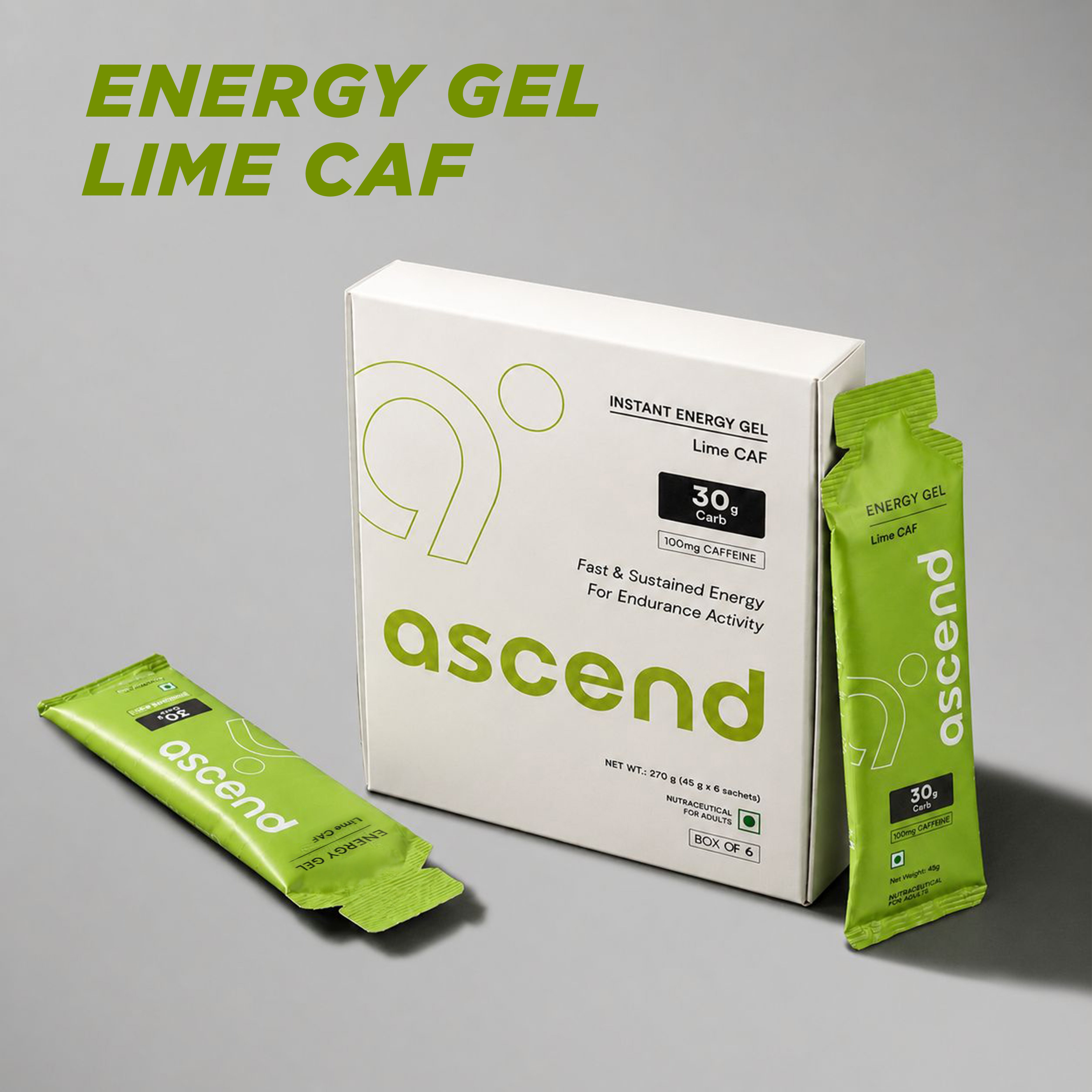 30 gm Carbs & 100 mg Caffeine - Ascend Energy Gel (Lime CAF)