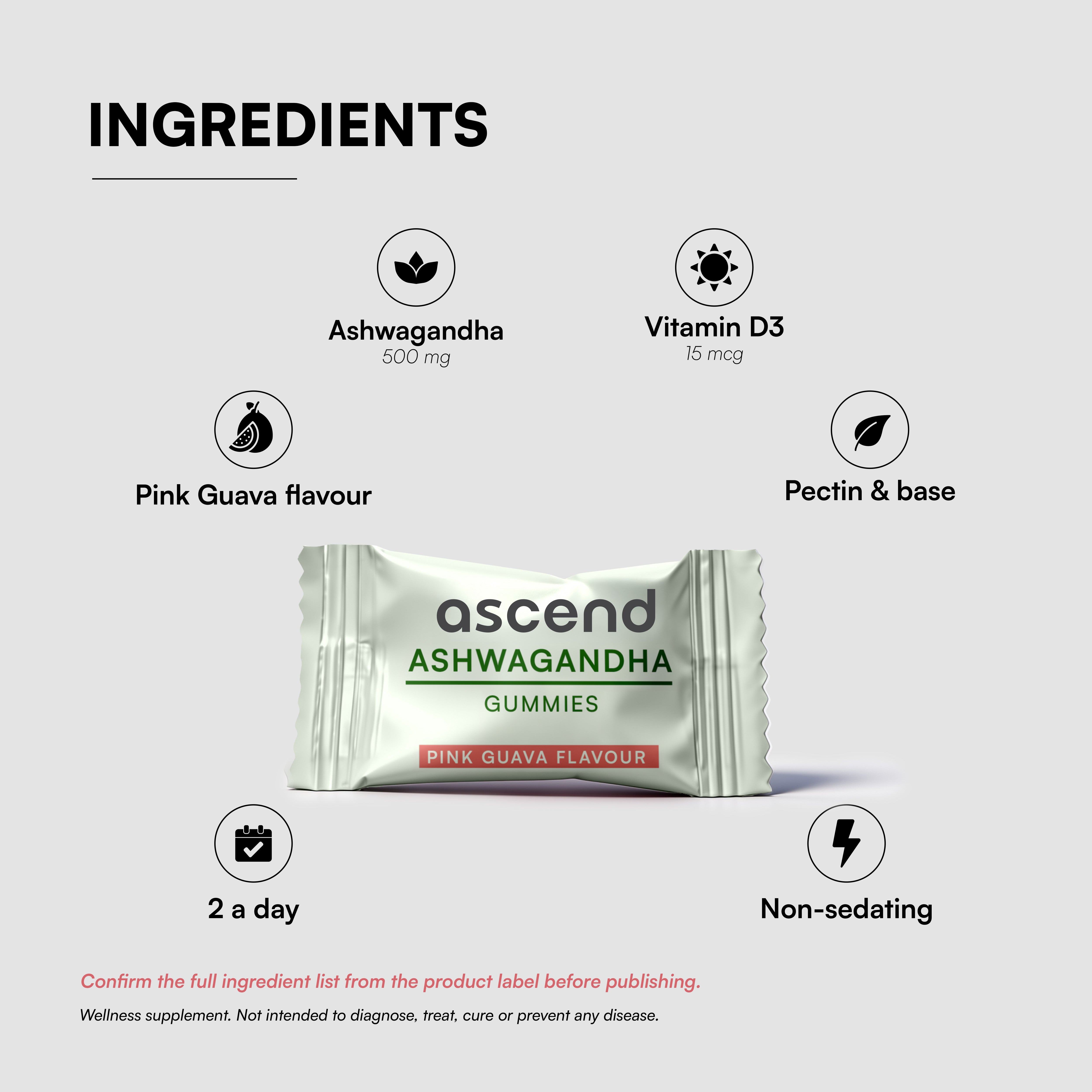 Pink guava flavoured ashwagandha in gummy form that makes it easy to consume. 