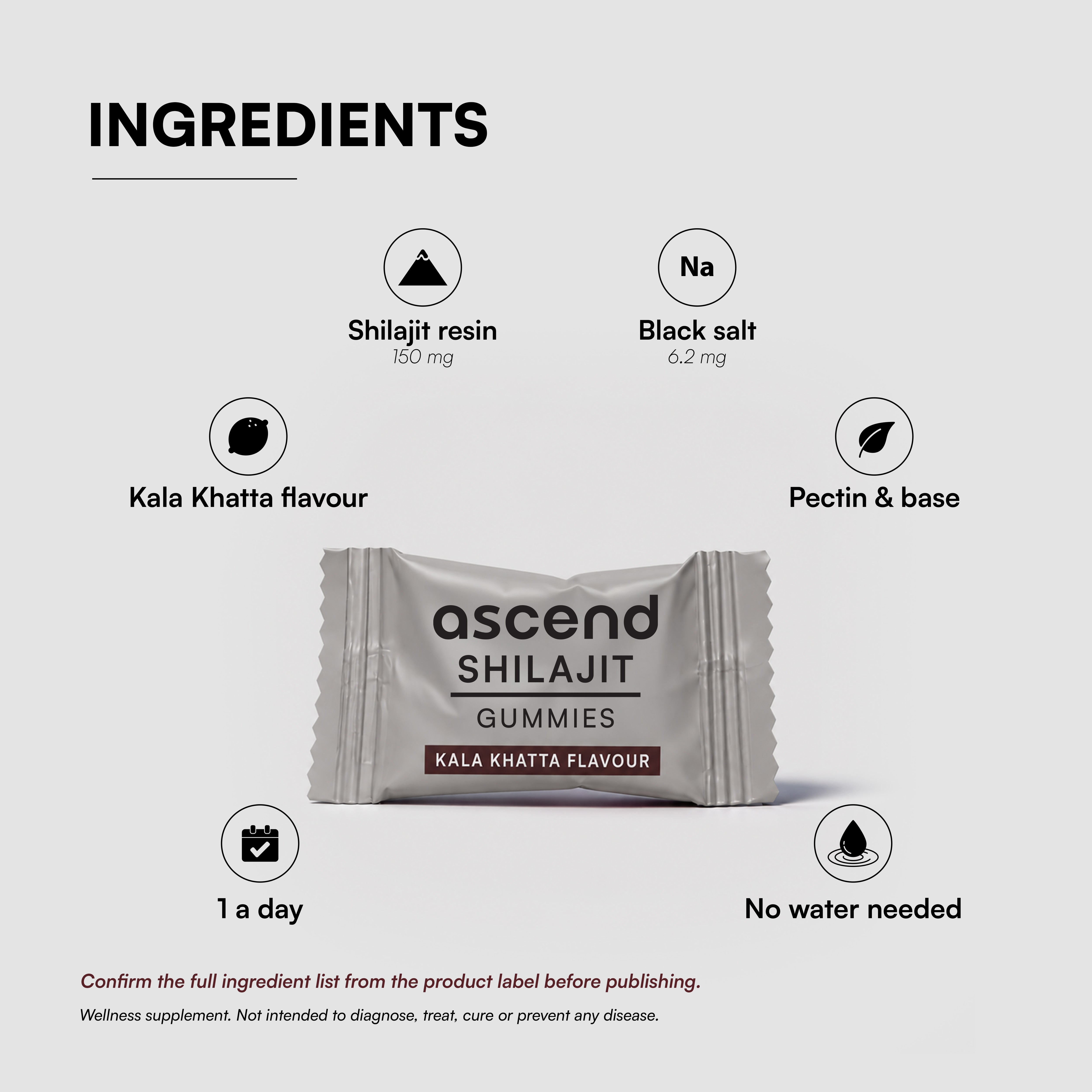 Shilajit gummy flavoured with kala khatta making it palatable for daily consumption. 